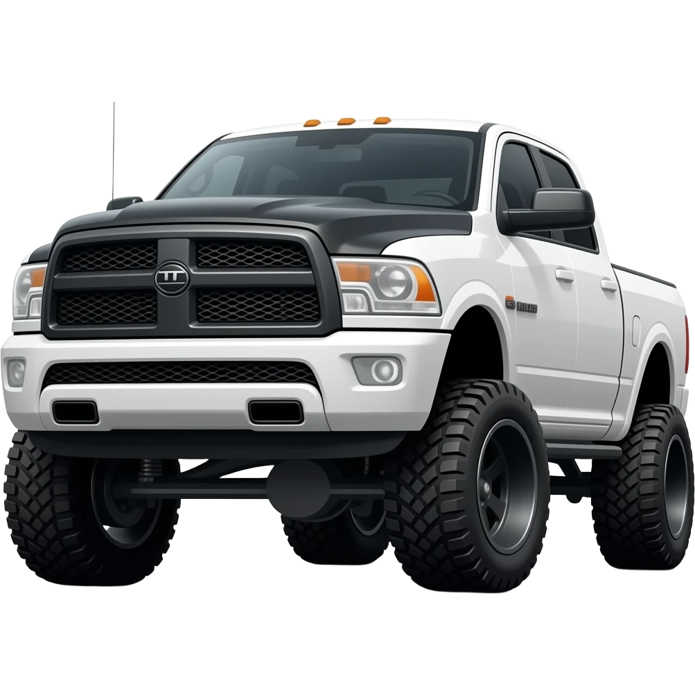 lifted white ram truck black hood Black rims black grill emoji