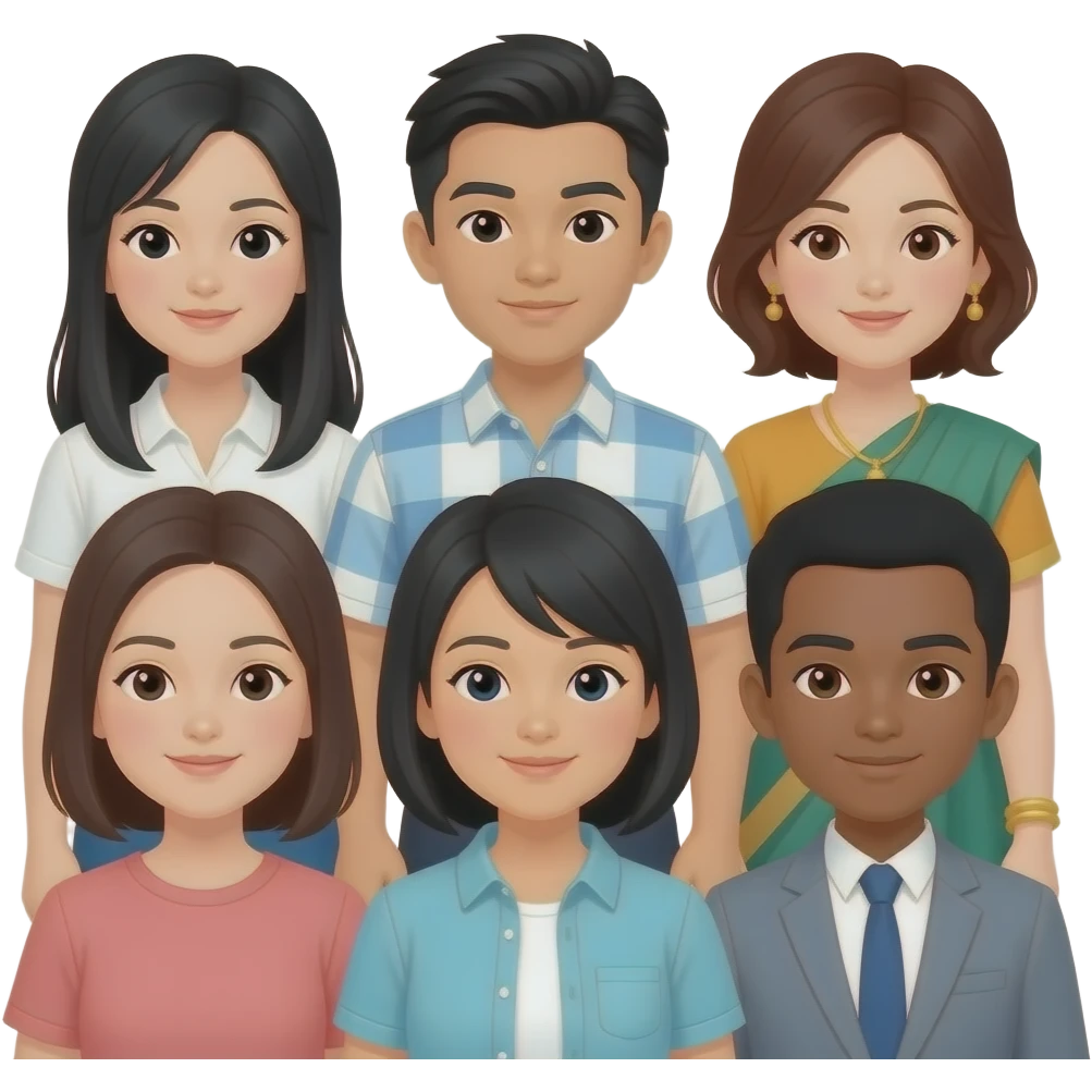 Please make us have different skin tones Make nine gione Japanese one Filipino to Indians, two white people and one black person emoji