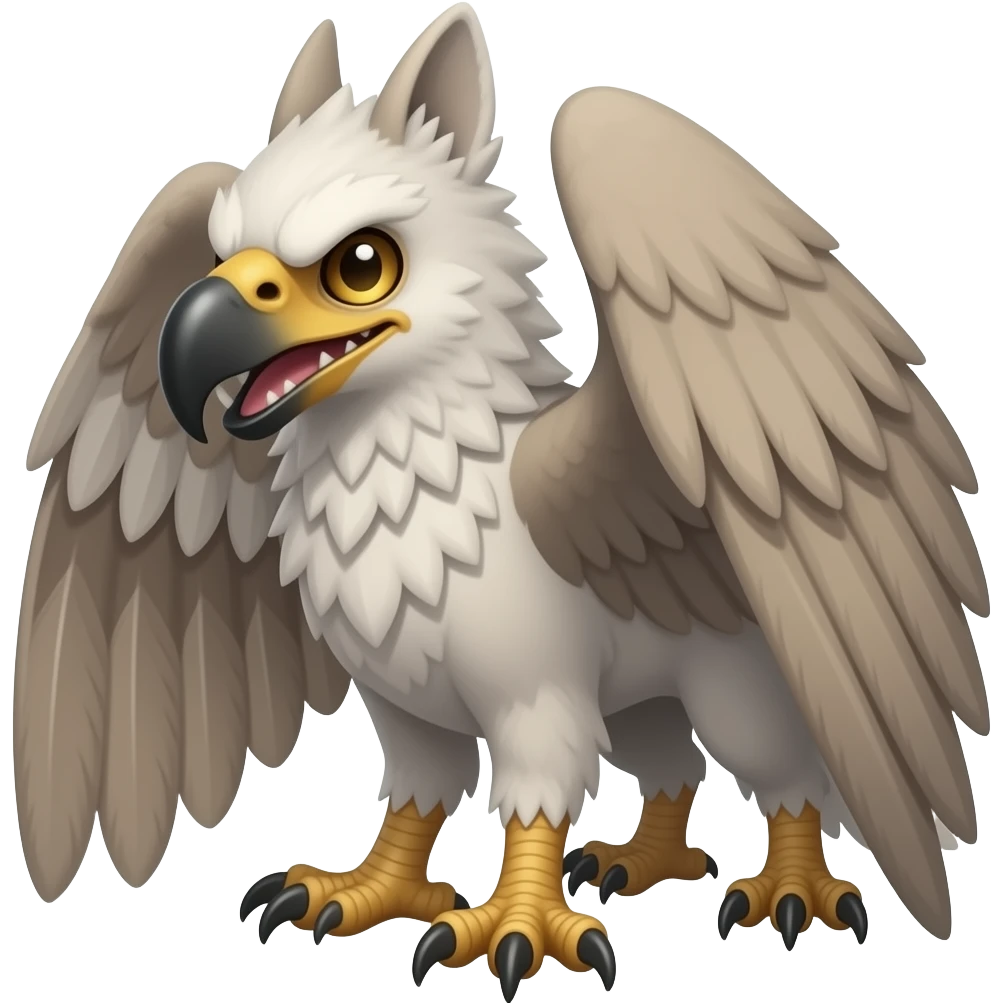Cute mutant griffin-gryphon-tanuki-hybrid with sharp long saber teeth emoji