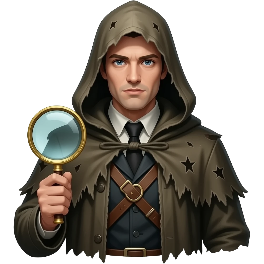 > “Medieval paranormal investigator, hooded coat, holding magnifying glass, dark fantasy style” emoji