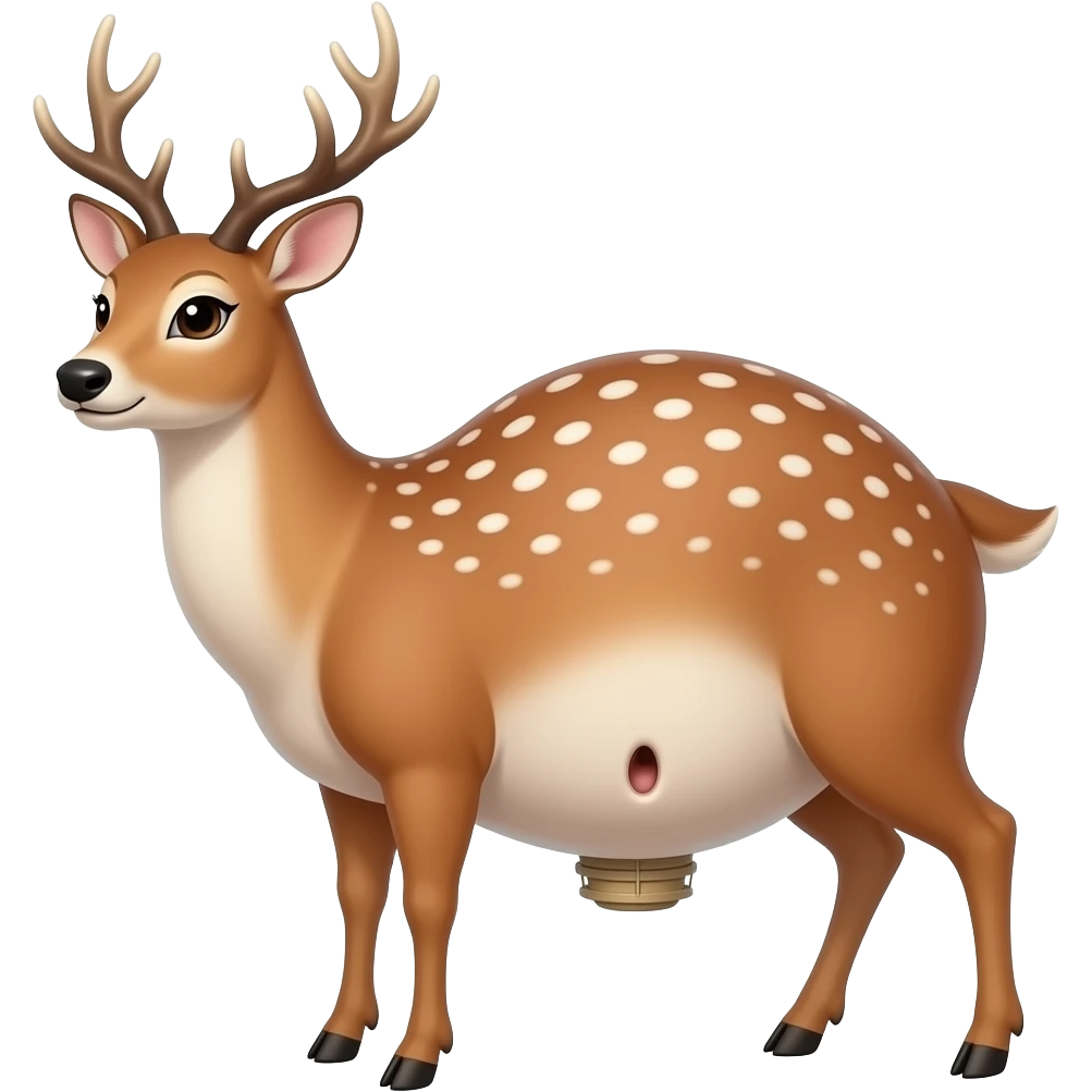 A female deer’s stomach gets massively large,turns in a giant living blimp,her bellybutton is popped so now it is an outie navel,she ate too much,now the deer/doe is obese. emoji