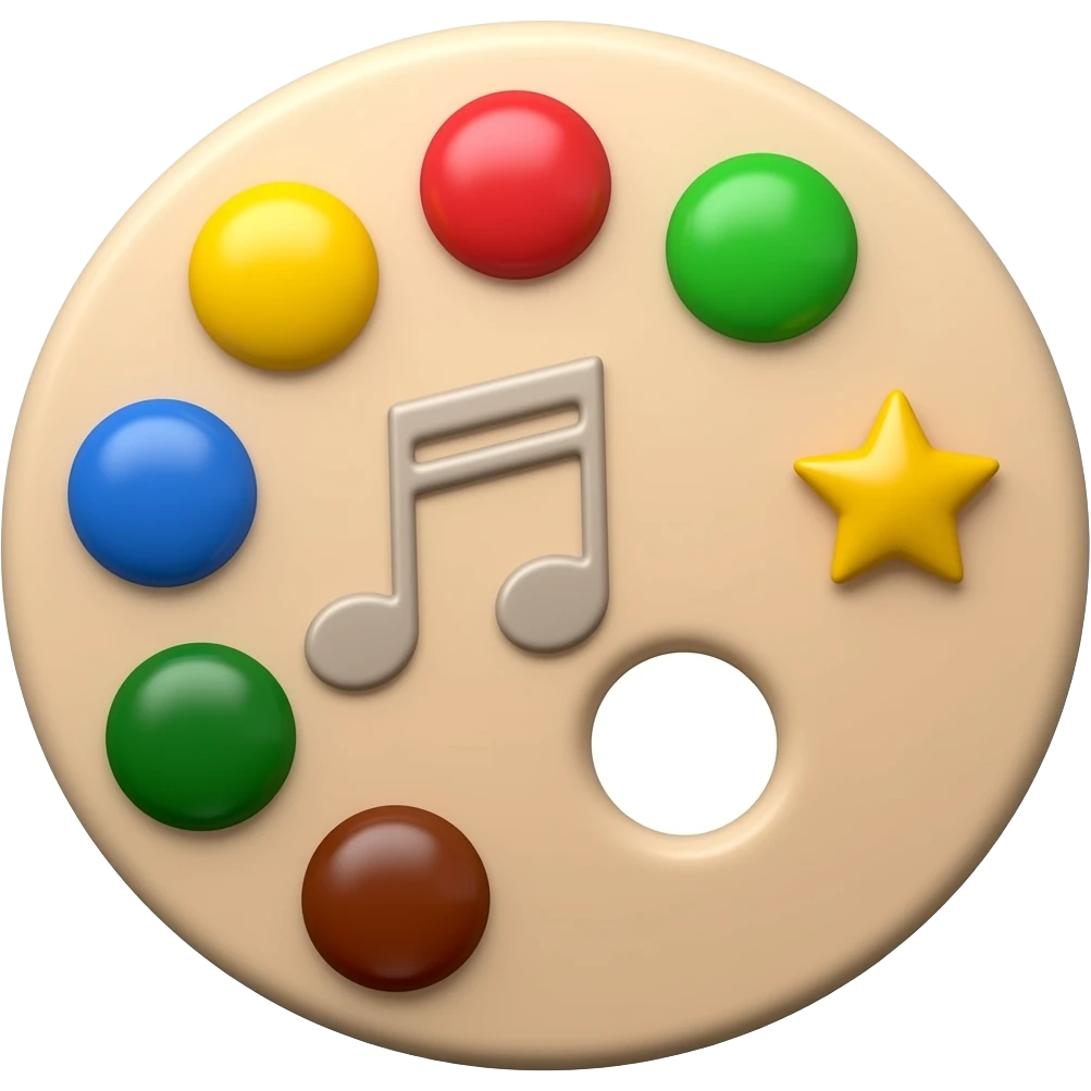 Палитра художника с музыкальной нотой и маленькой звездой emoji