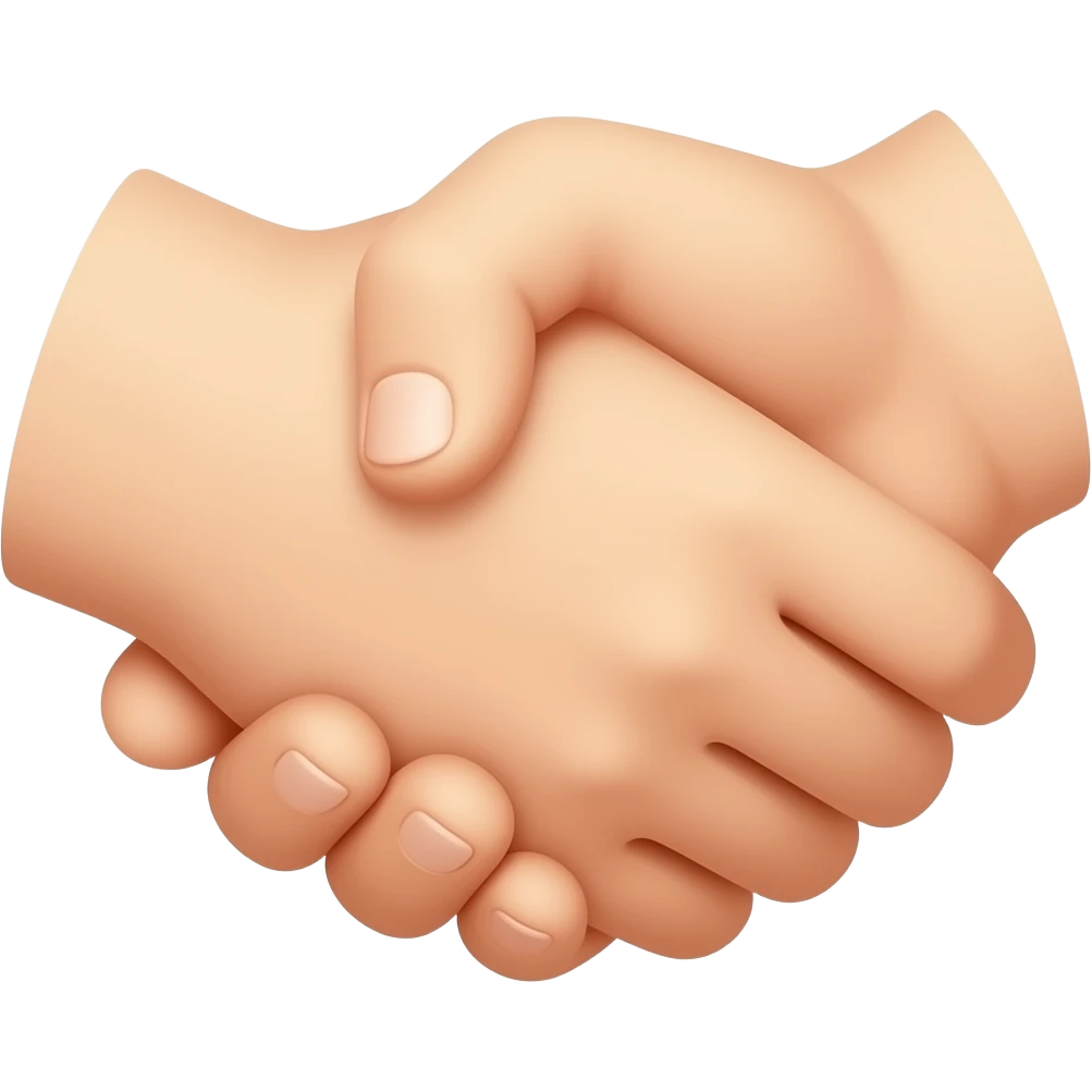 A friendly handshake - just showing the hands, not the whole person. Both hands in a mid flesh tone, not too pale, but not too dark. They could represent any type of person. emoji