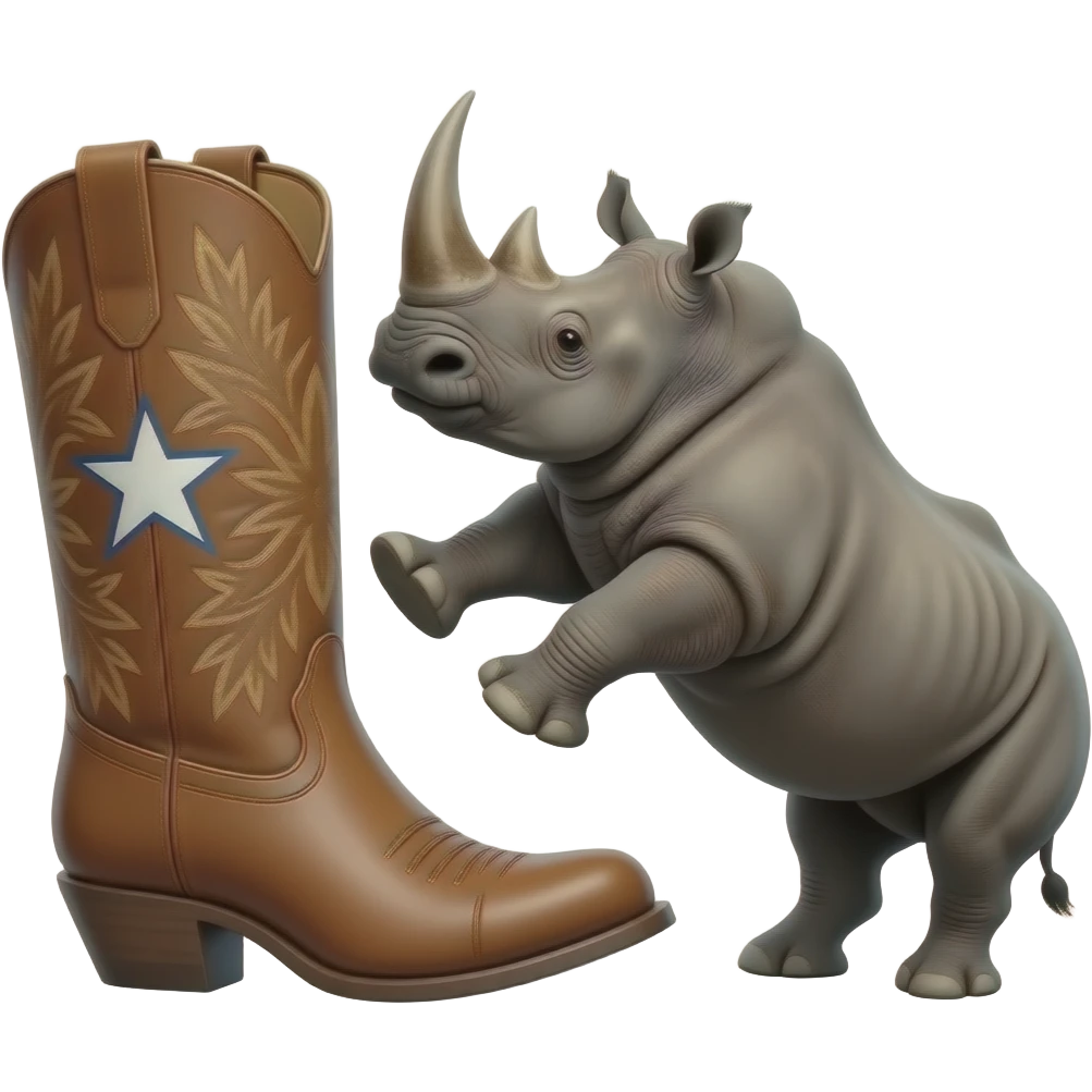 Big texas cowboy boot kicking a rhino emoji