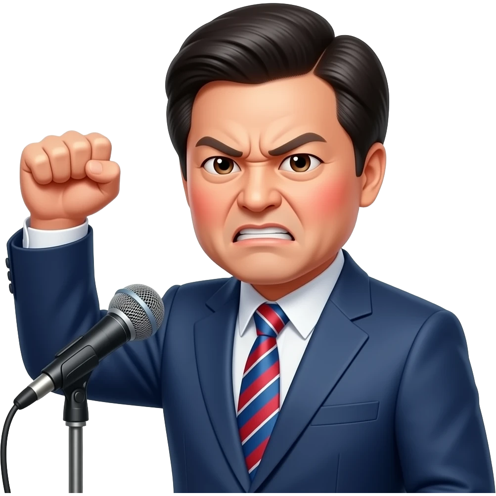 The South Korean president stands at a microphone stand, his right hand ...