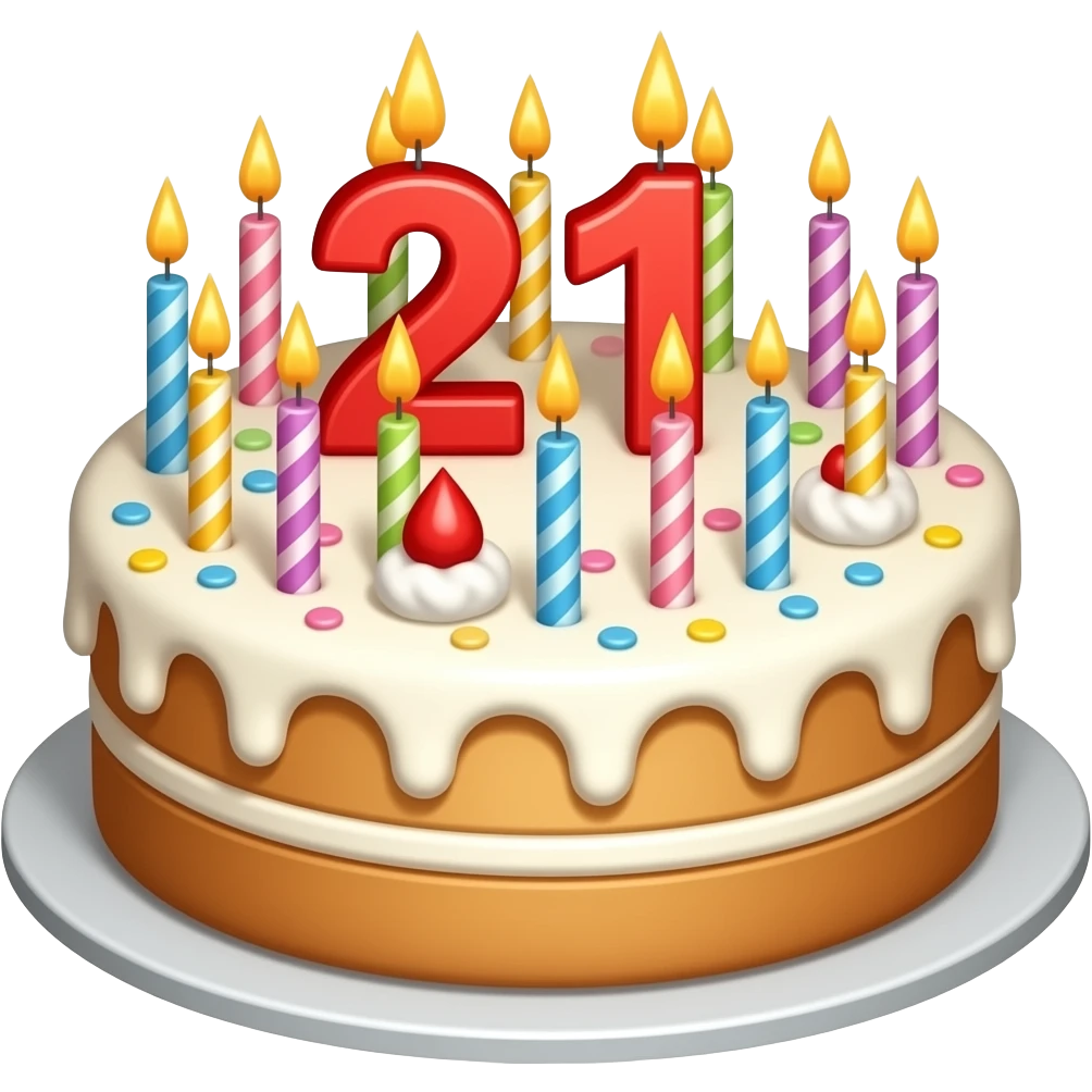 birthday cake with 21 candles emoji