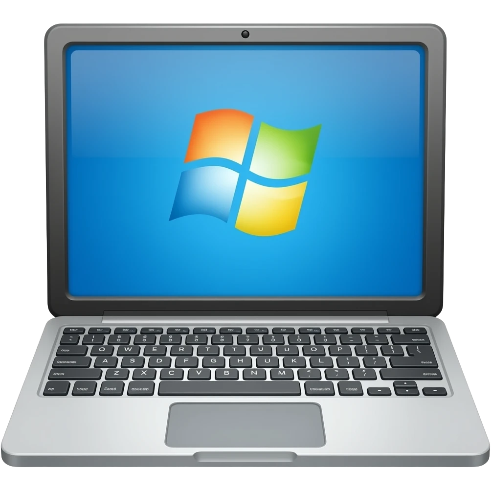 gray laptop with gray keys and windows screen emoji