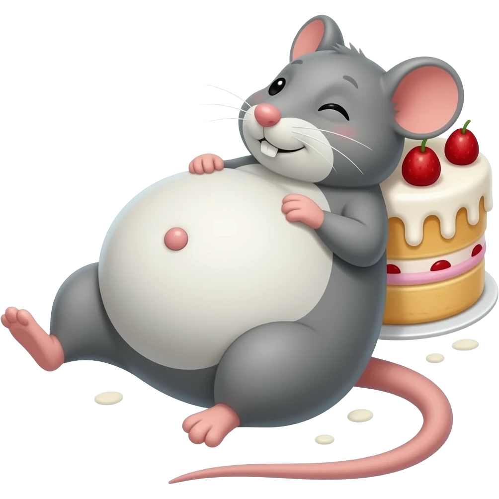 A cute little mouse,gets a giant overstuffed belly,she has eaten entire cake,now she is too full to move and remains stuck on her back,then she finds her well fed Bellybutton and gives it a deep tickle. emoji