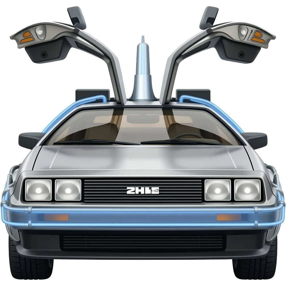 time machine delorean front closed doors, hyper real, highly detailed emoji