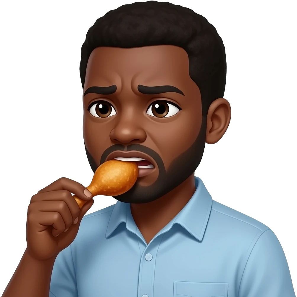 Negro comiendo pollo frito y mirando mal emoji