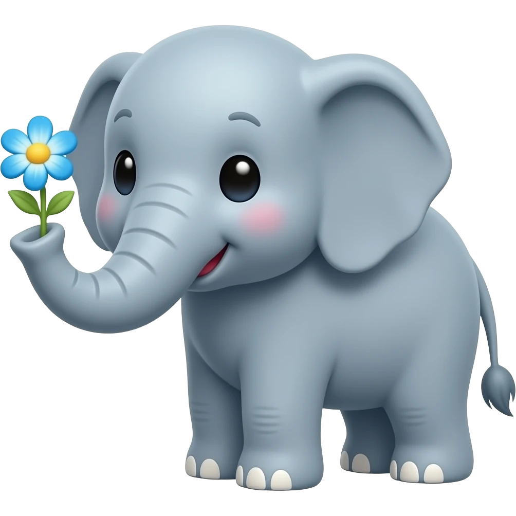 en søt elefant med en blå blomst i hånda emoji
