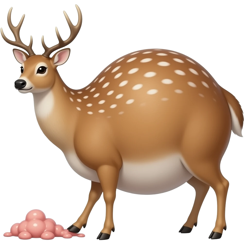 A female deer’s stomach gets massively large and heavy,she ate too much,now the deer/doe is obese,even she trying to drag her fat gut along the ground. emoji
