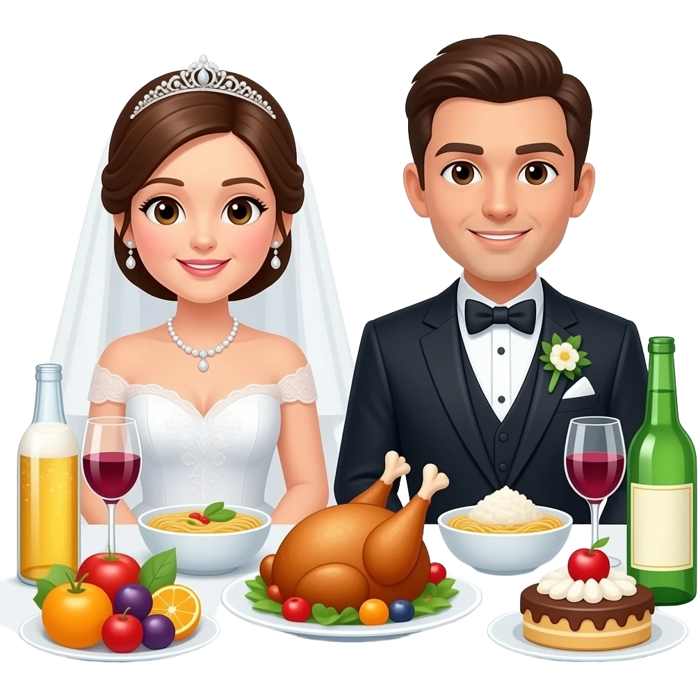신부, 신랑, 치킨, 밥, 국수, 과일, 와인, 맥주, 디저트 emoji