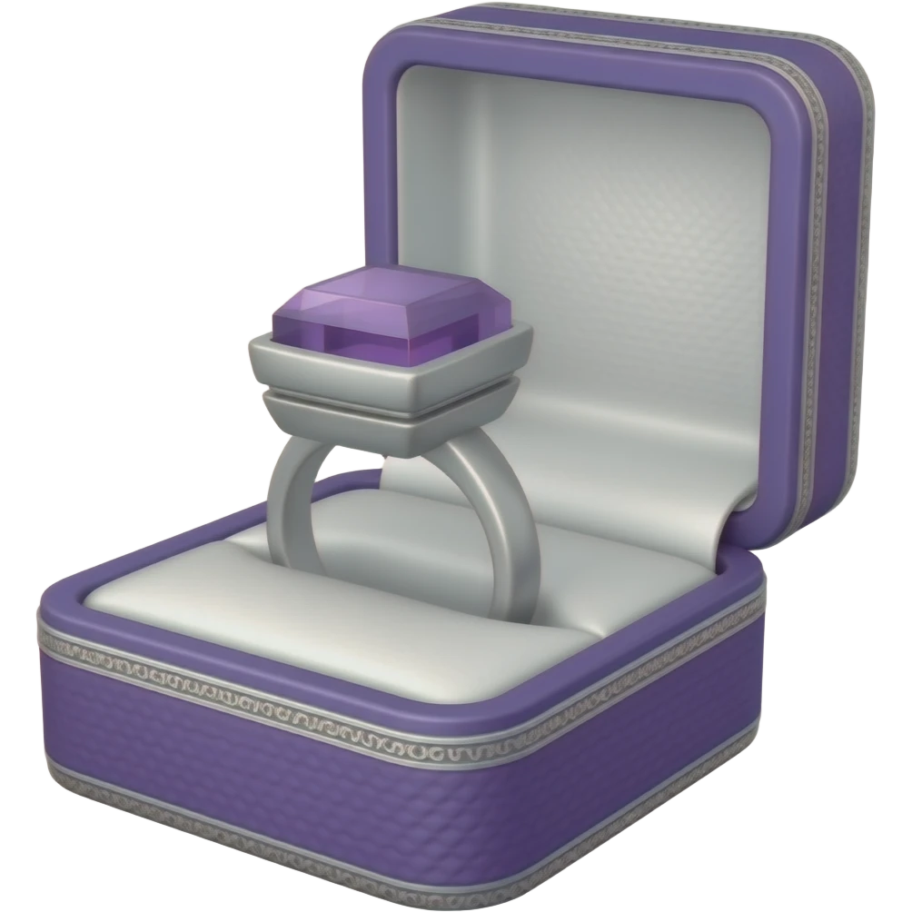 Amethyst men's style ring in a purple box with silver ornate trim emoji