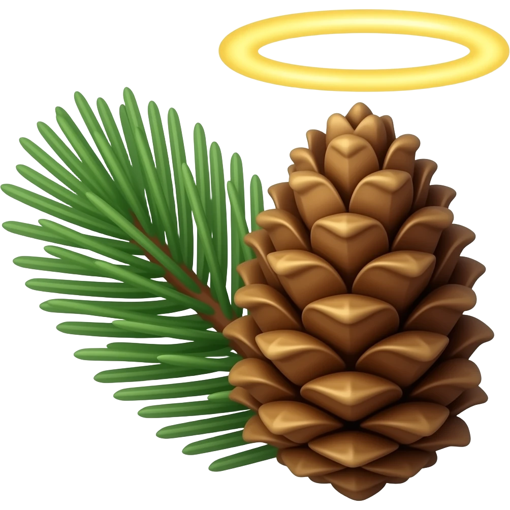pine needles and a phallic penis-pine cone with a holy halo ring emoji