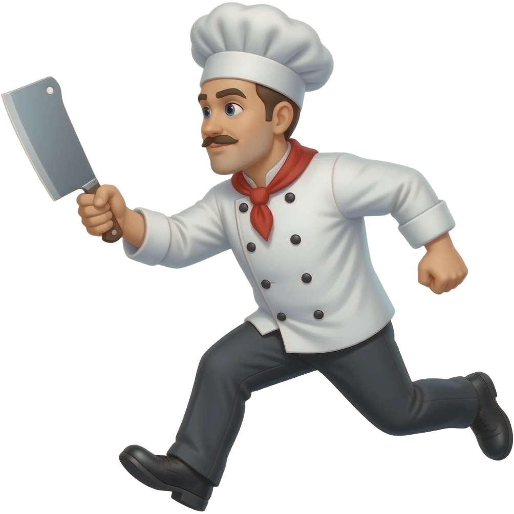 chef Louis holding a cleaver chasing sebastian emoji
