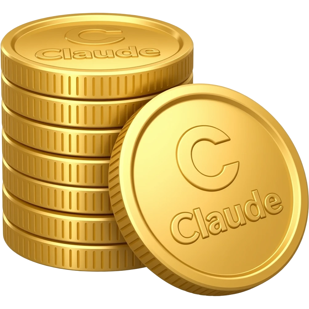 pile of gold coins embossed with the claude logo emoji | AI Emoji Generator