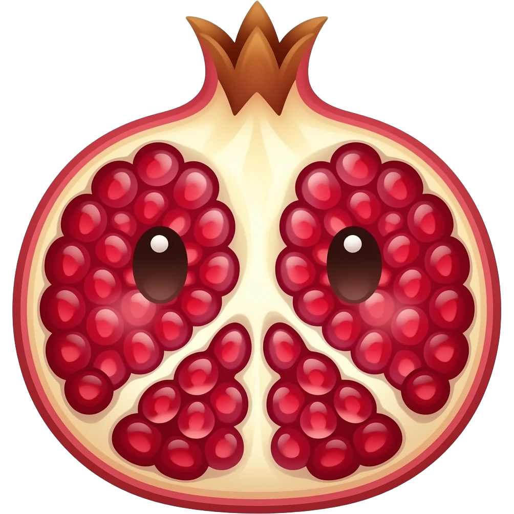 “Cute pomegranate emoji, glossy cartoon style, transparent background, simple and minimal, 3D emoji emoji
