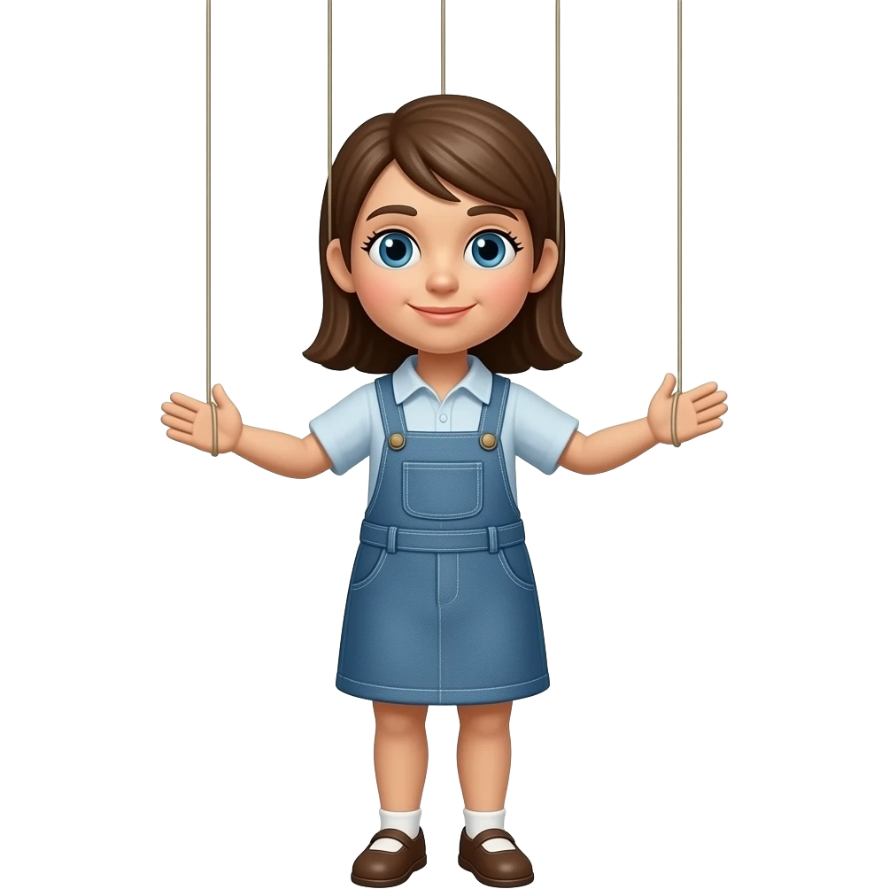 Wooden women Puppet with clothes  on a string emoji