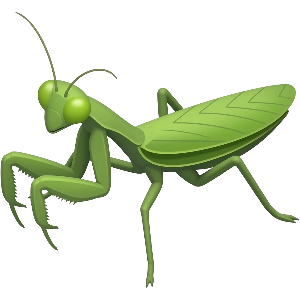 praying mantis + tiger fused and combined into one creature and body, 3/4 top-down isometric game unit without any ground, readable silhouette, mobile game style, single anatomy, large head, simplified details, recognizable at 64x64, emoji color language, transparent background emoji