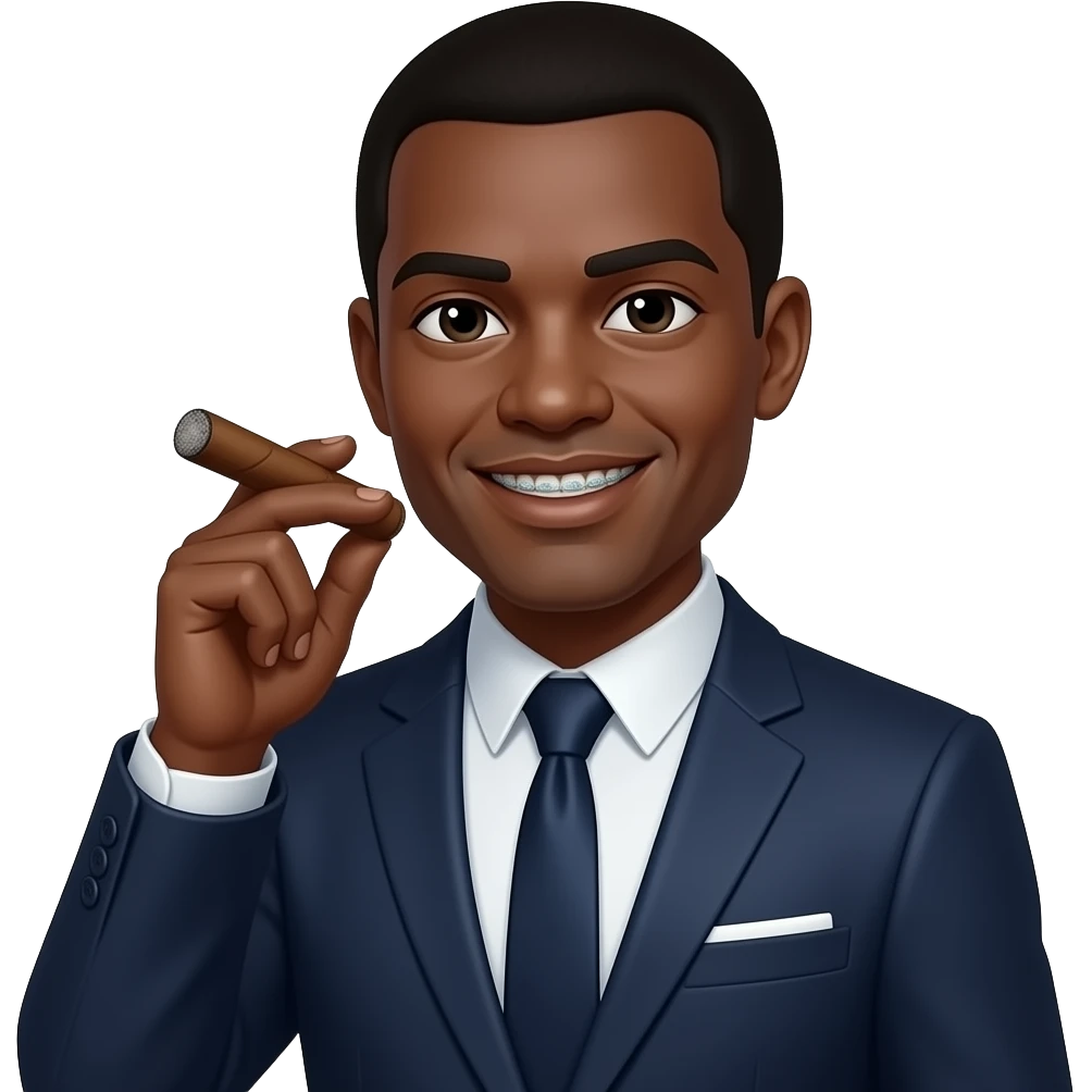 Black man boss looks with braces and cigar emoji