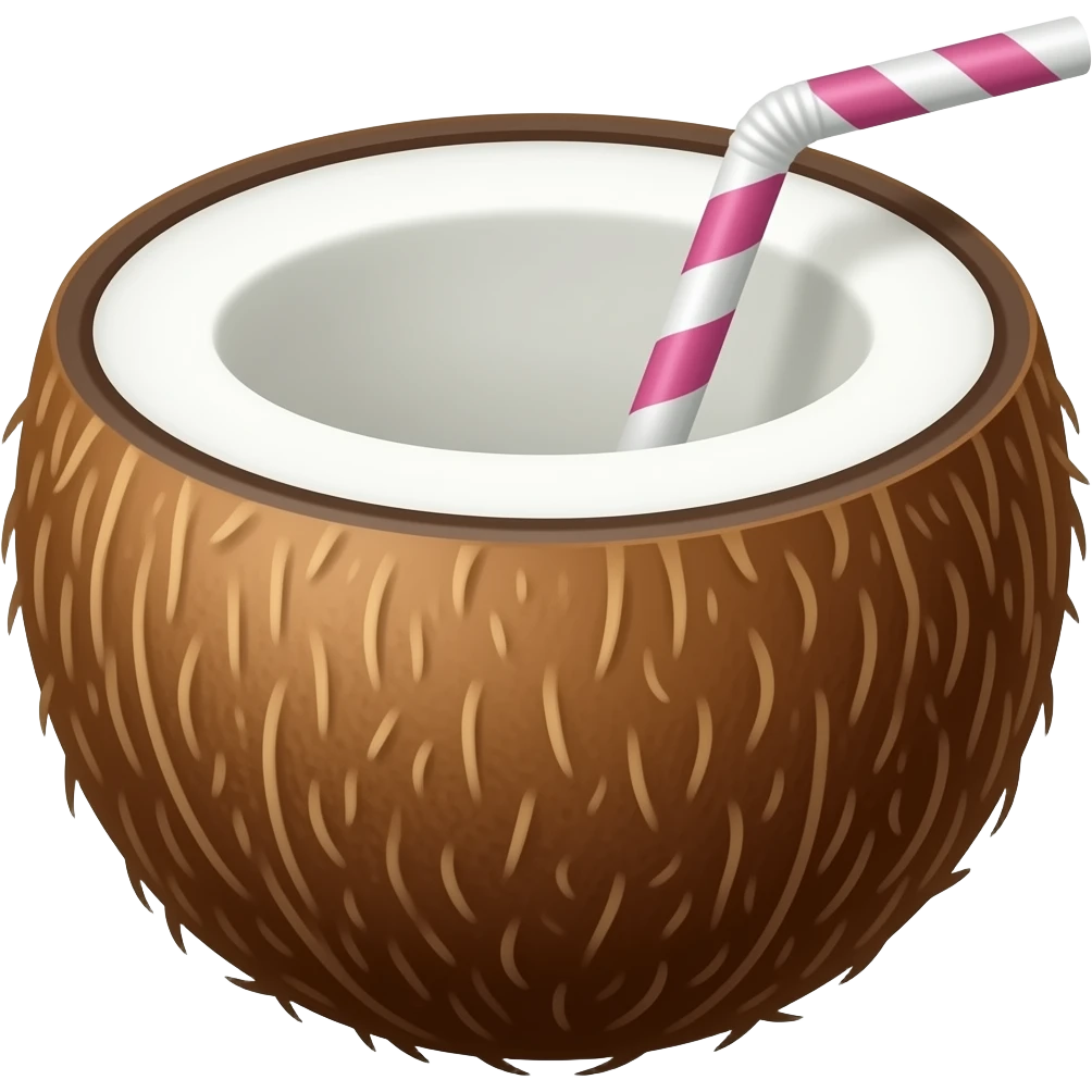 Кокос с трубочкой в стиле apple emoji