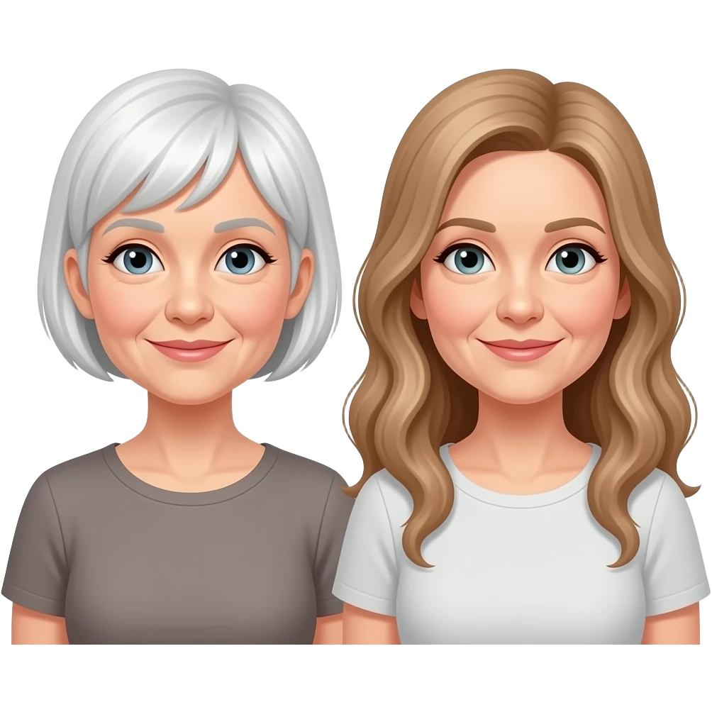 Emoji of 2 older women  1 with short choppy white hair 1 with long wavy light brown hair emoji