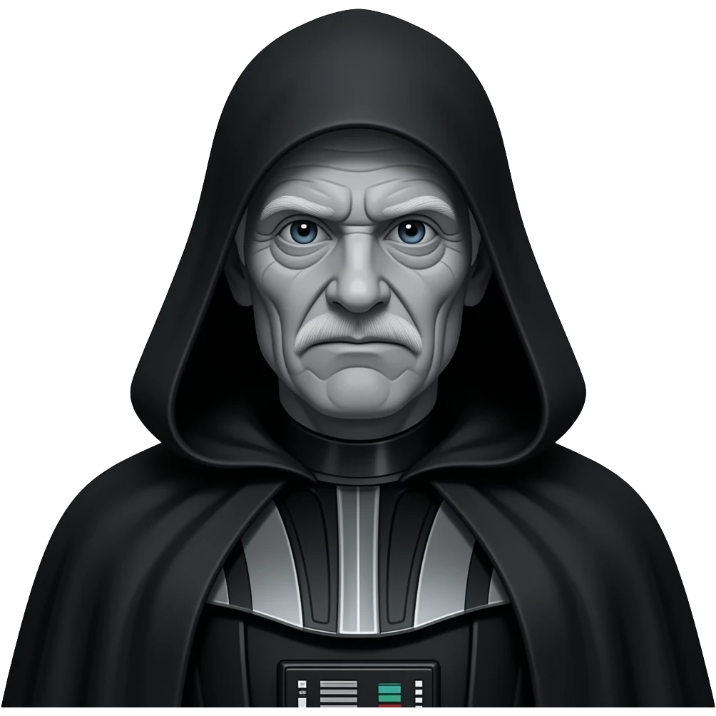 Full Length body Realistic Darth Sidious, old, wrinkled, gray skin. wearing his hood emoji