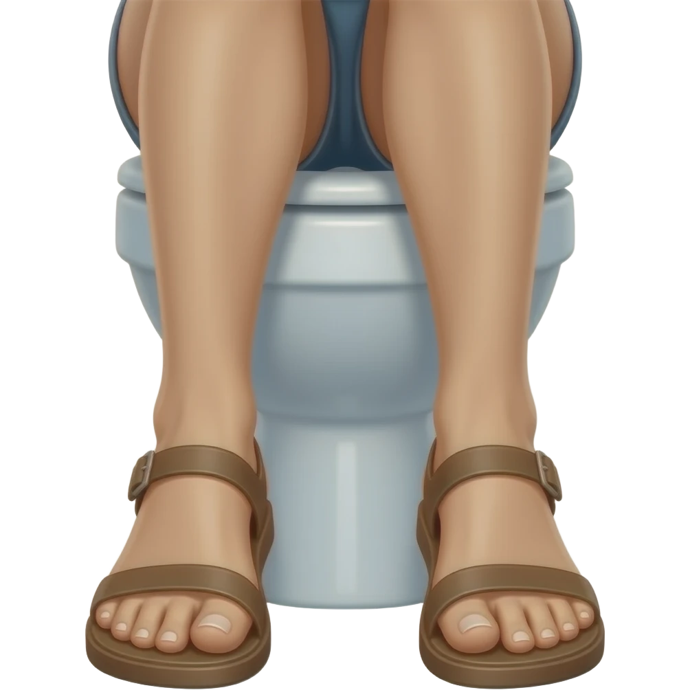 Woman on toilet with sandalsraising her feet, front view emoji