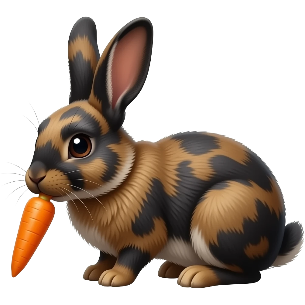 Black and brown bunny, eating a carrot the right way emoji