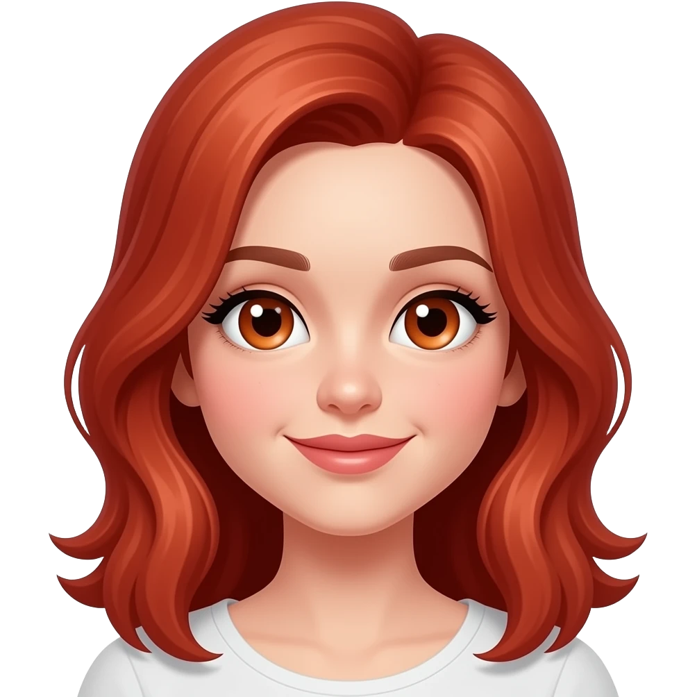 Mujer de cabello cobrizo con cara de estar enamorada con corazones en los ojos emoji
