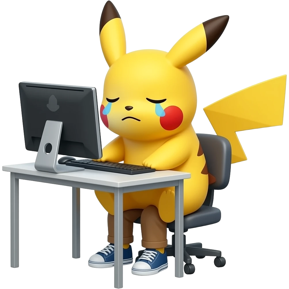 Exhausted pikachu working with computer emoji