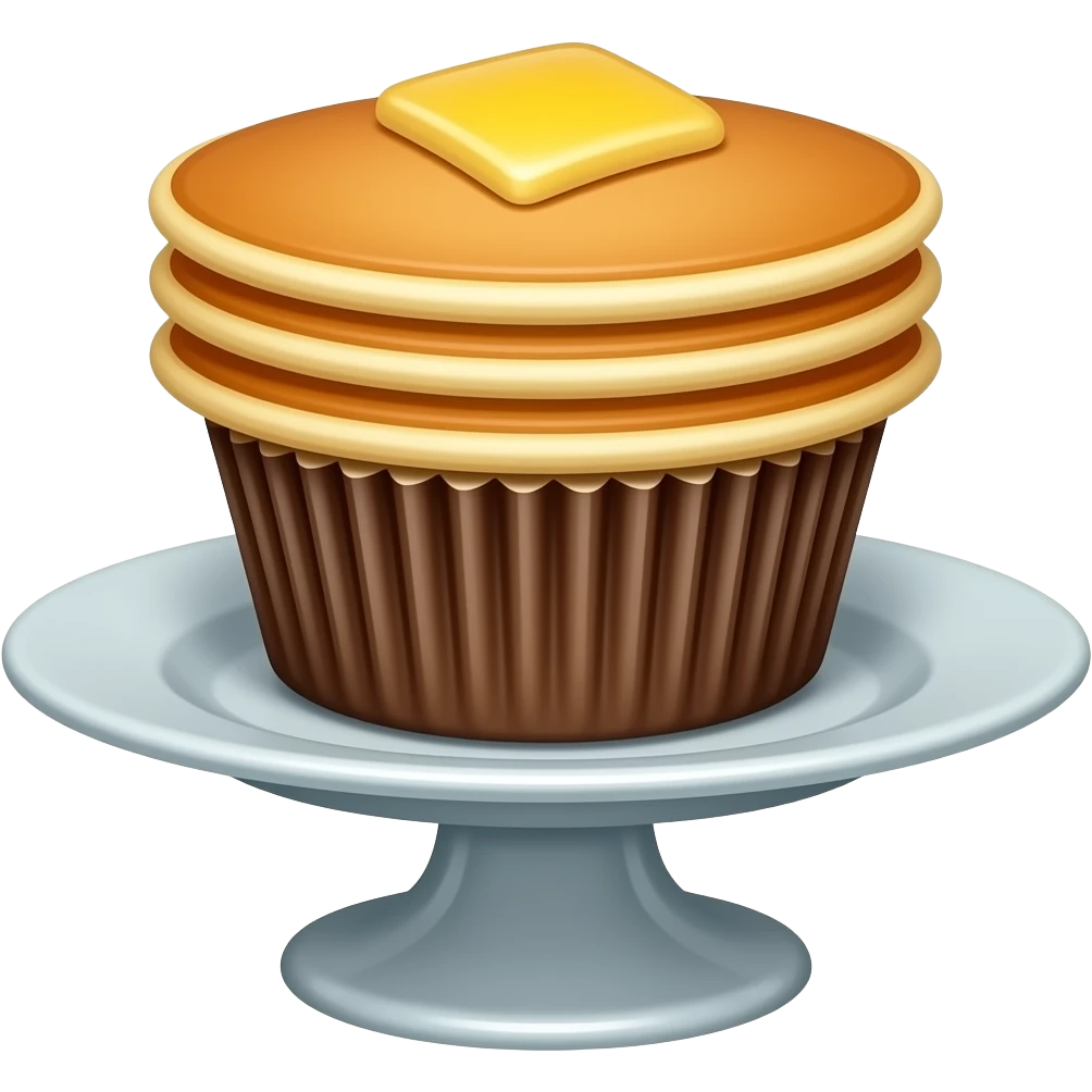 Cupcakes with pancakes as toppings on a cupcake stand emoji
