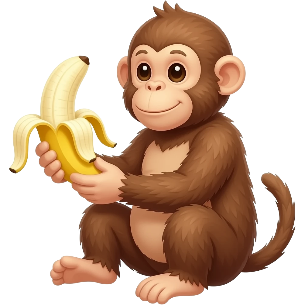 The monkey is sitting sideways holding a banana in his hands emoji