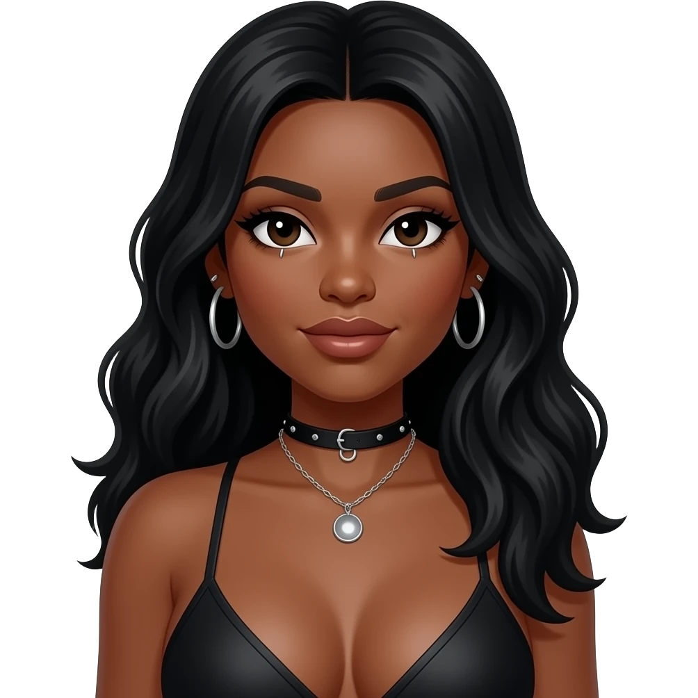 I need a black emoji with big breast and black hair with piercings emoji