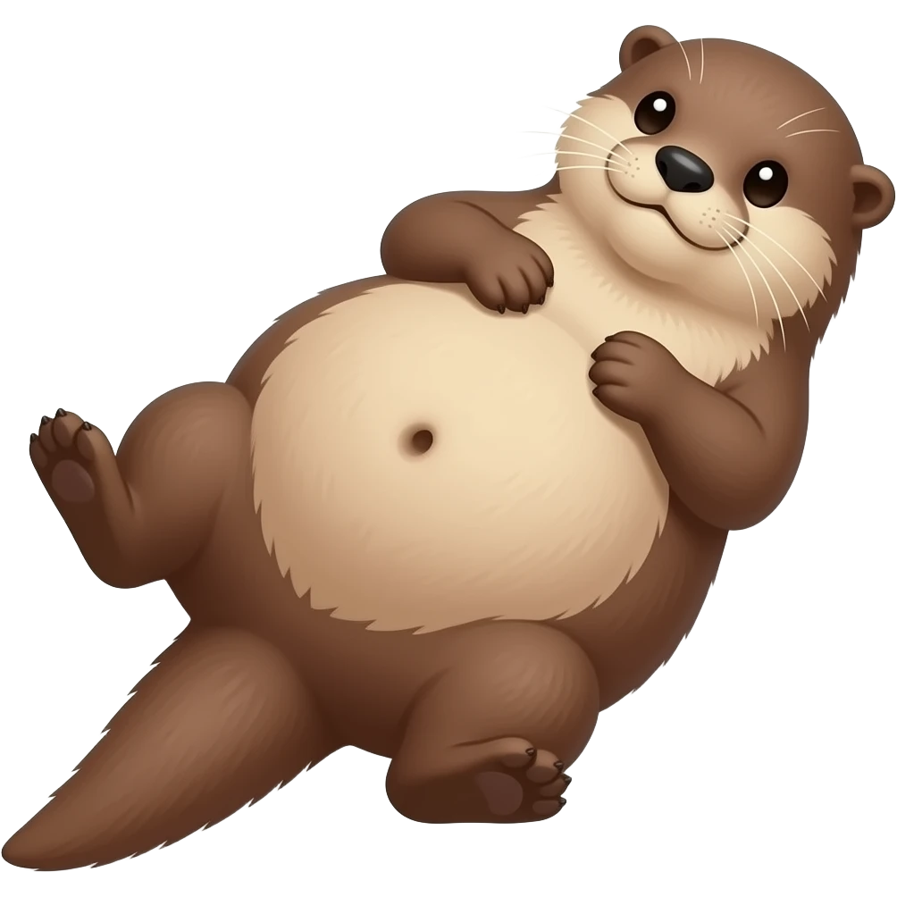 A female Otter is laying sprawled on her back,her Bellybutton booping on a satisfied gut from a hefty meal,Noticing her humongous overfed stomach,she is so stuffed with a heavy food baby,she can not move because her big full Tummy made her too fat. emoji