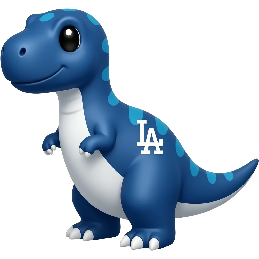 dodgers LA logo on belly deep blue dinosaur cute, with white belly and white nails, with black and white eyes emoji