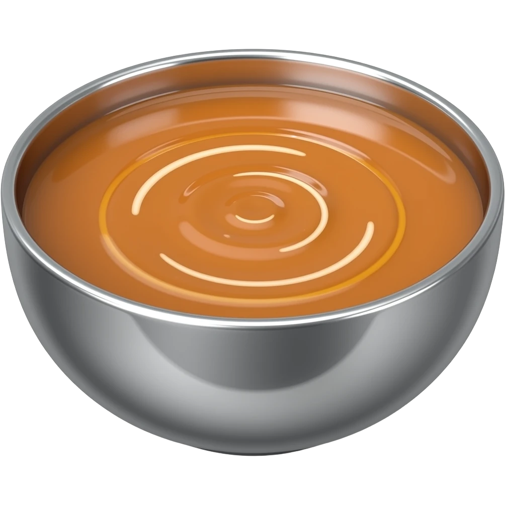3D chrome, luxury phobo soup in chrome bowl, minimalist style, front view. emoji