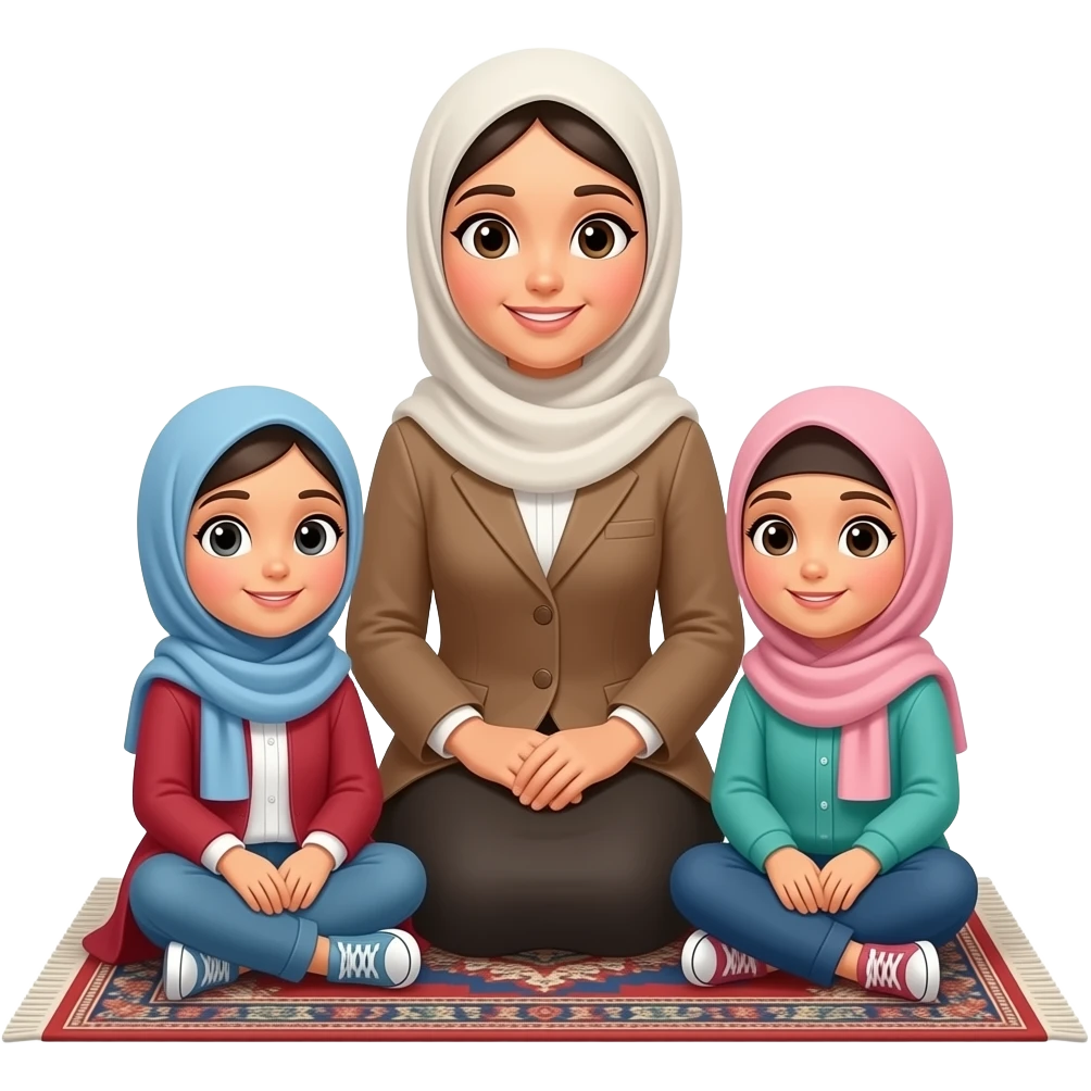 hijabi  little girls sitting with their teacher feamaleon carpet emoji
