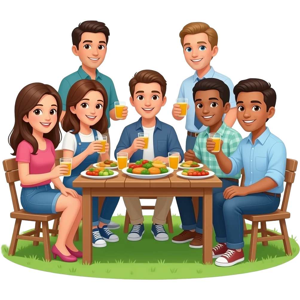 outdoor group gettogether with food emoji