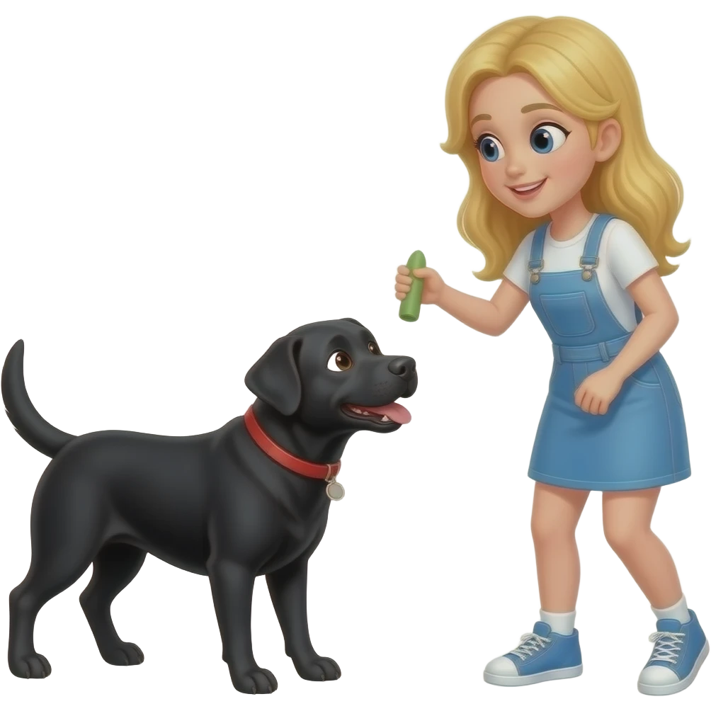Blonde girl playing fetch with all black pit x Labrador dog emoji