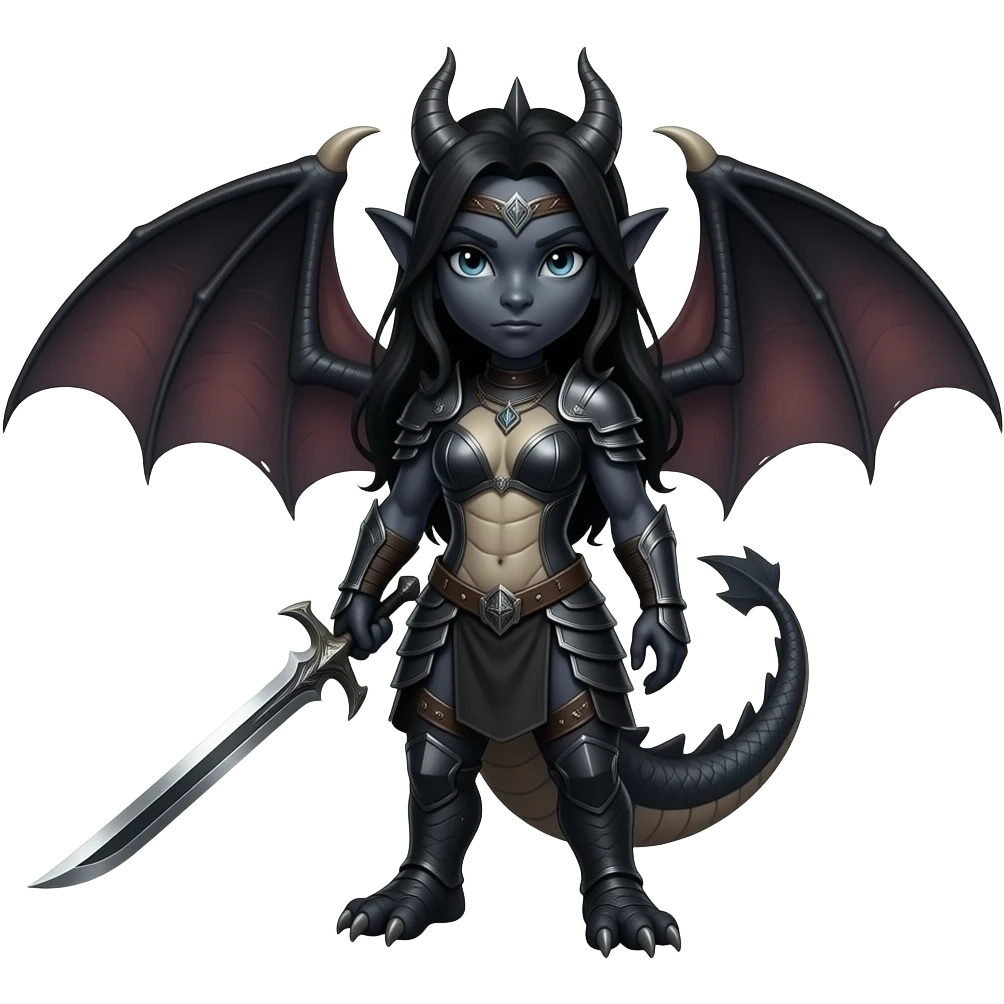 Anthro Female Black dragon  with a sword emoji