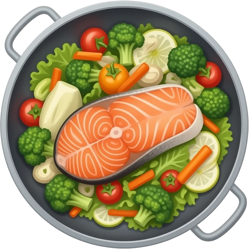 salmon and veggie pan emoji
