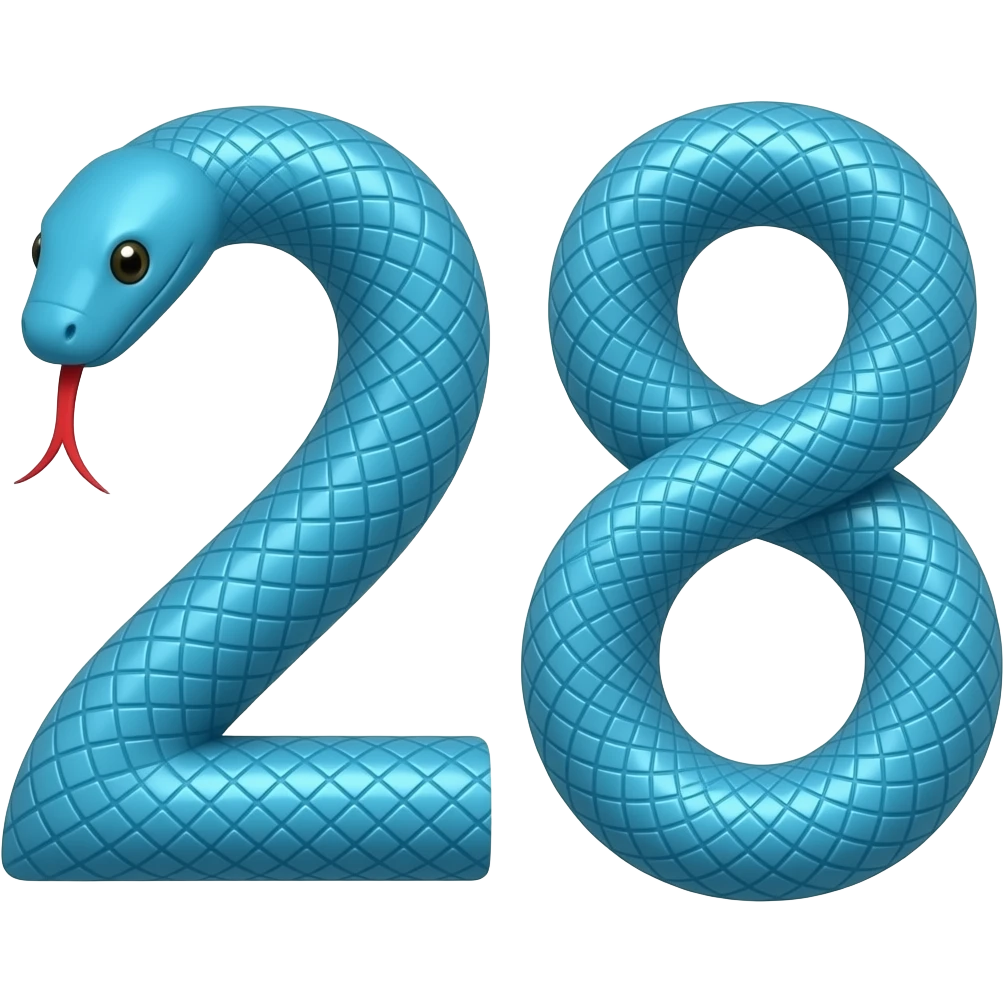 A number 28 but a blue 2 and a snake as the 8 emoji | AI Emoji Generator