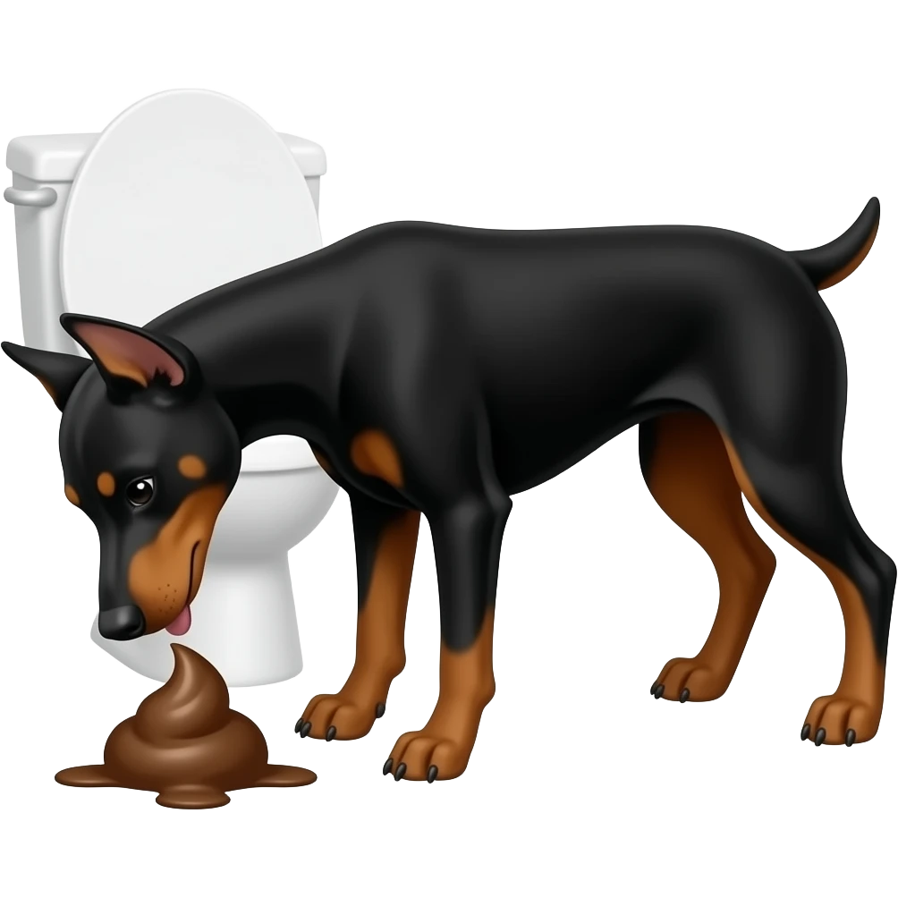 perro doberman haciendo popo en un retrete emoji