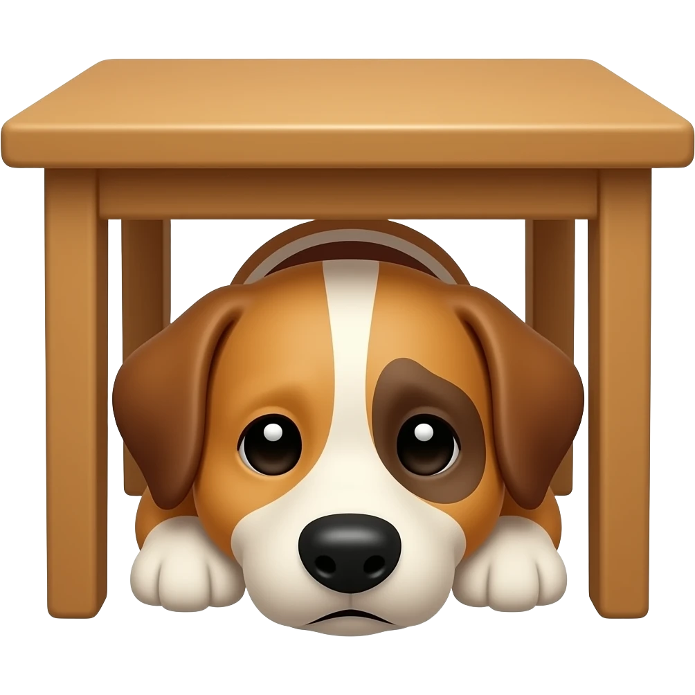 sad dog hiding under table emoji