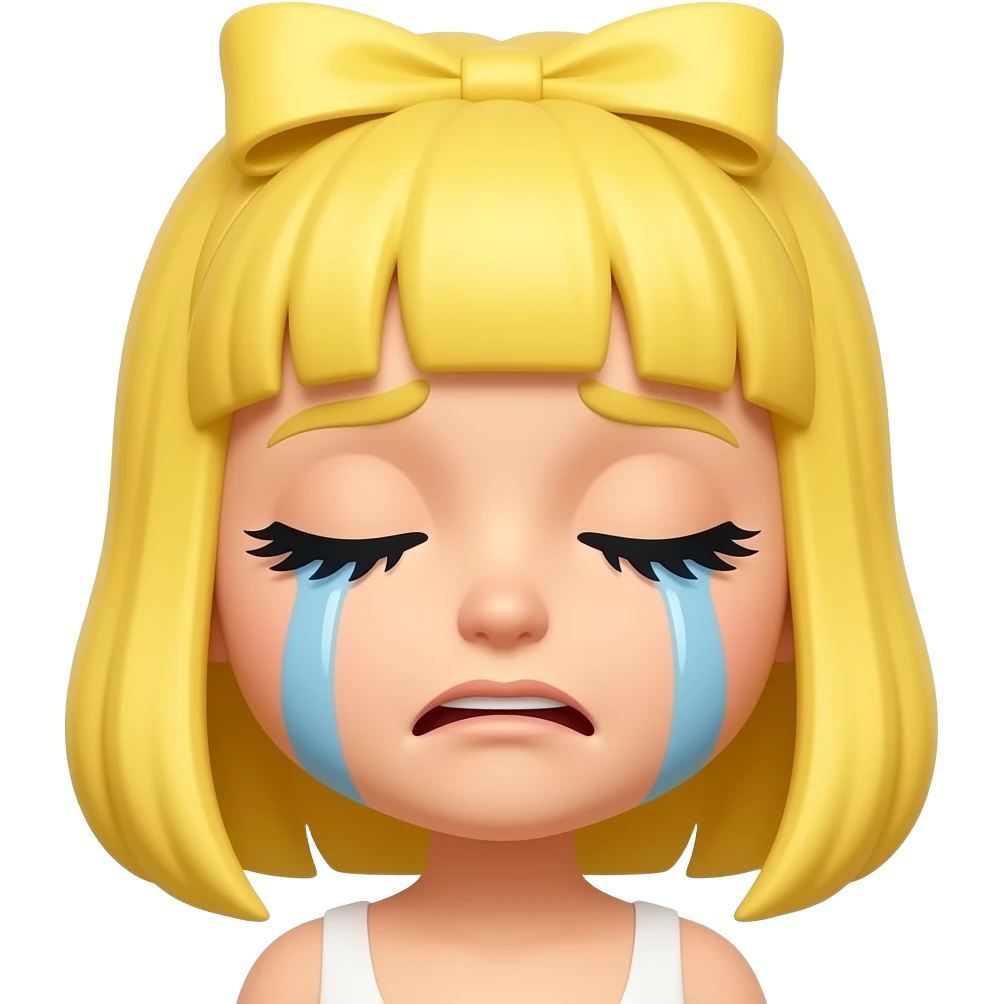 Создай смайлик плачущий желтый  с бантиком 🥹 с ресницами и тушью emoji