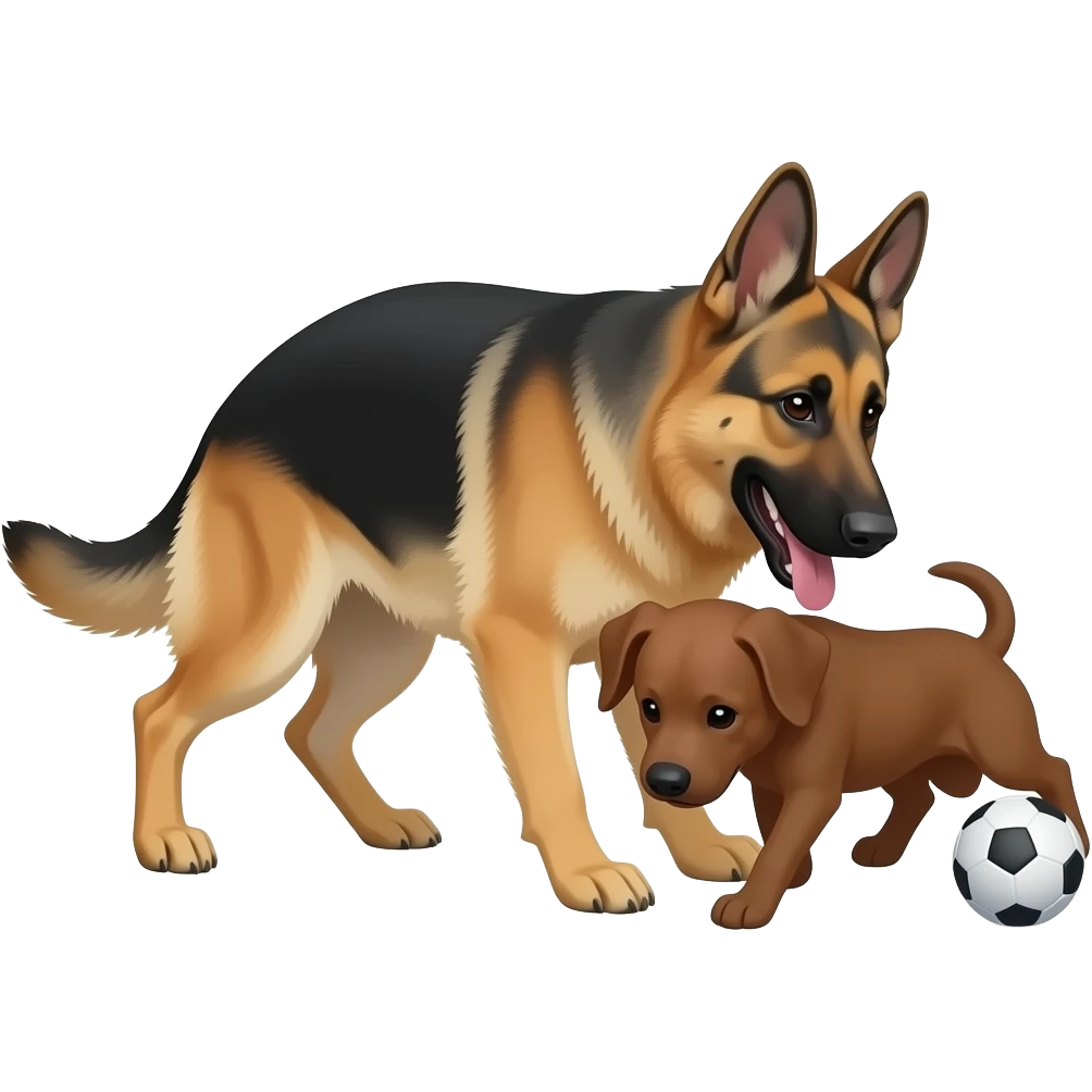 Pastor alemán junto con un perro marron jugando a la pelota emoji