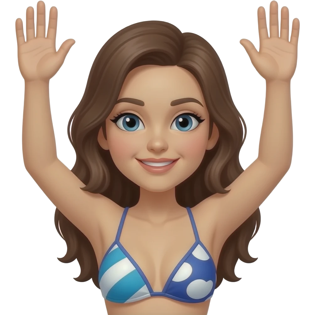 ايموجي مرأه بملابس سباحه ترفع يديها عاليا emoji