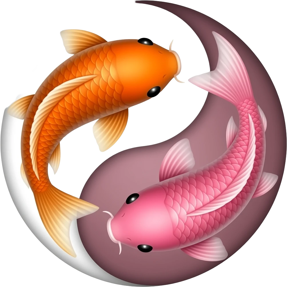Two different colored bright colored unique painting orange pink Koi fish yin yang emoji